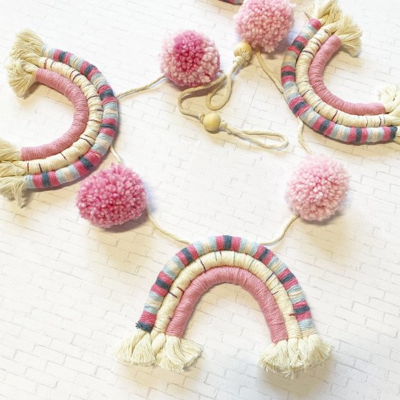 Handmade Rainbow Pom Pom Garland Kids Decoration - Picture 4 of 4